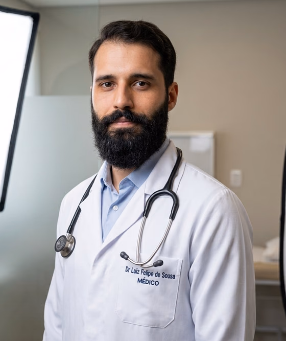 Dr. Luiz Felipe de Sousa, médico, de jaleco branco